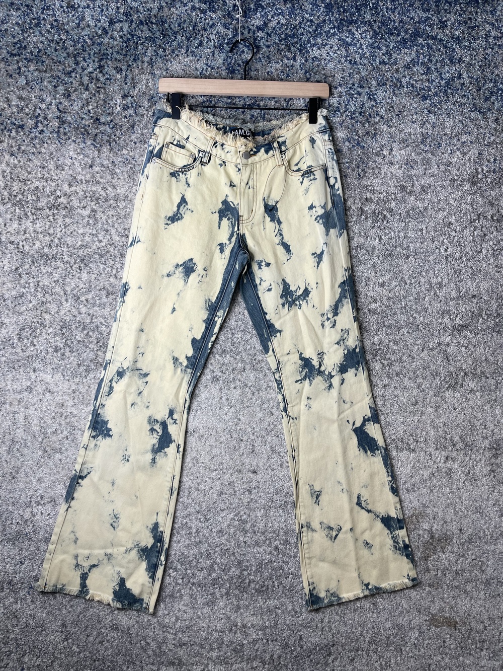 I AM GIA Jeans Womens Small Bleach Dye Flare Distressed Raw Hem Y2k Streetwear